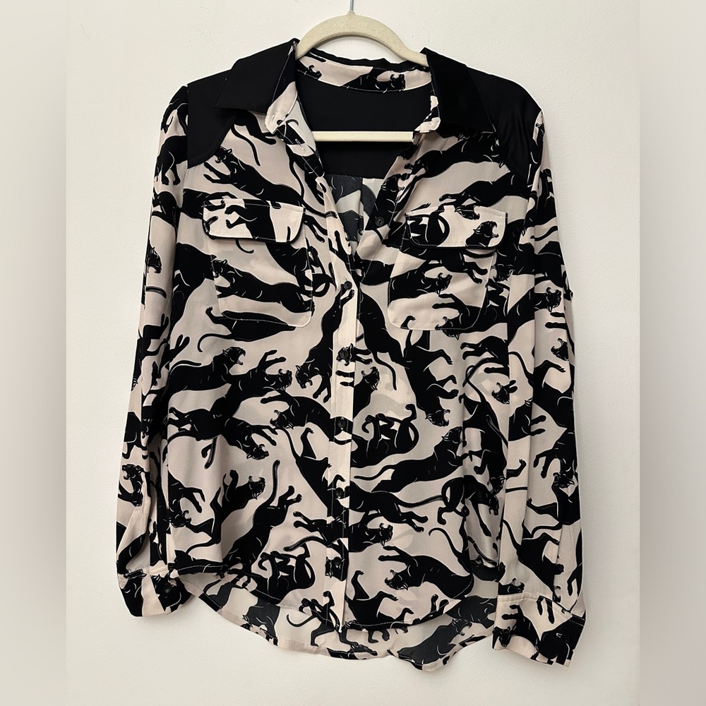 Anine Bing Animal Print Silk Button Down